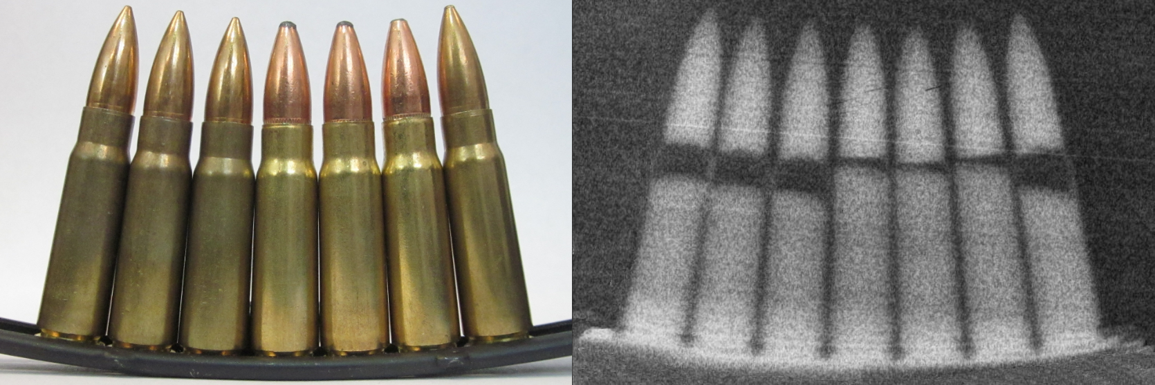 Photo and Pictoris nuetron radiograph of various bullets